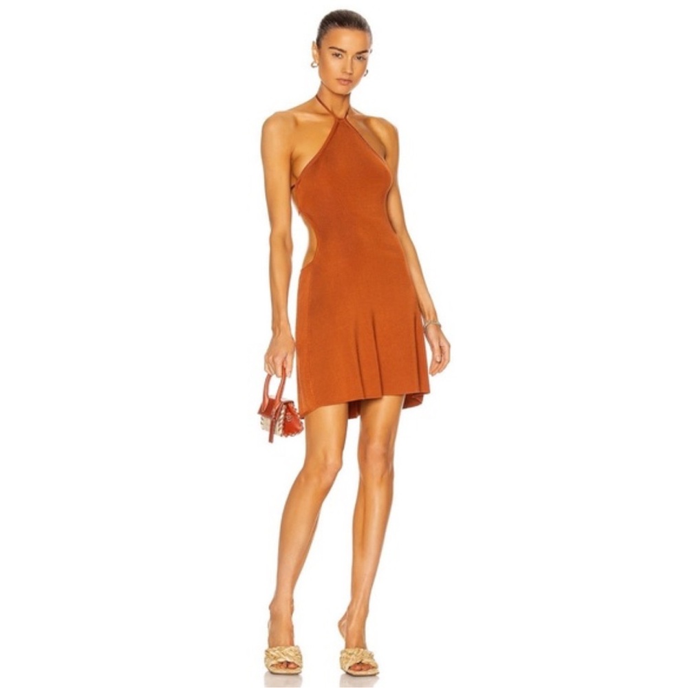 cult gaia Rust Halter Backless Mini Dress